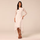 Ivory Boat Neck A Line Lace Midi Dress - shopaleena