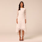 Ivory Boat Neck A Line Lace Midi Dress - shopaleena
