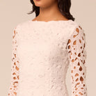 Ivory Boat Neck A Line Lace Midi Dress - shopaleena