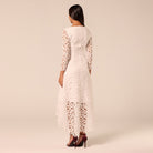 Ivory Boat Neck A Line Lace Midi Dress - shopaleena