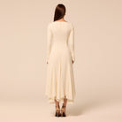 Ivory Boat Neck Long Sleeve Crepe Dress - shopaleena
