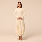 Ivory Boat Neck Long Sleeve Crepe Dress - shopaleena