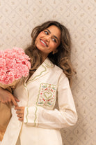 Ivory Cotton Embroidered Shirt - shopaleena