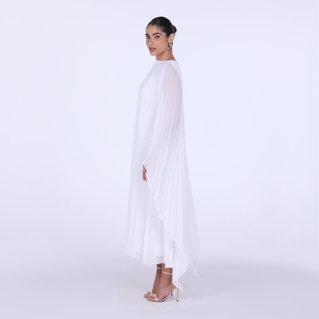 Ivory Crepe Cape Sleeve Maxi Dress - shopaleena