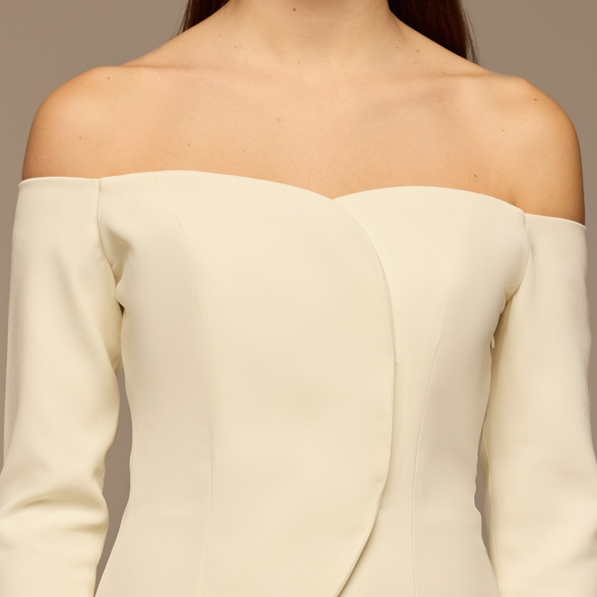 Ivory Crepe & Chiffon Pleated Maxi Dress - shopaleena