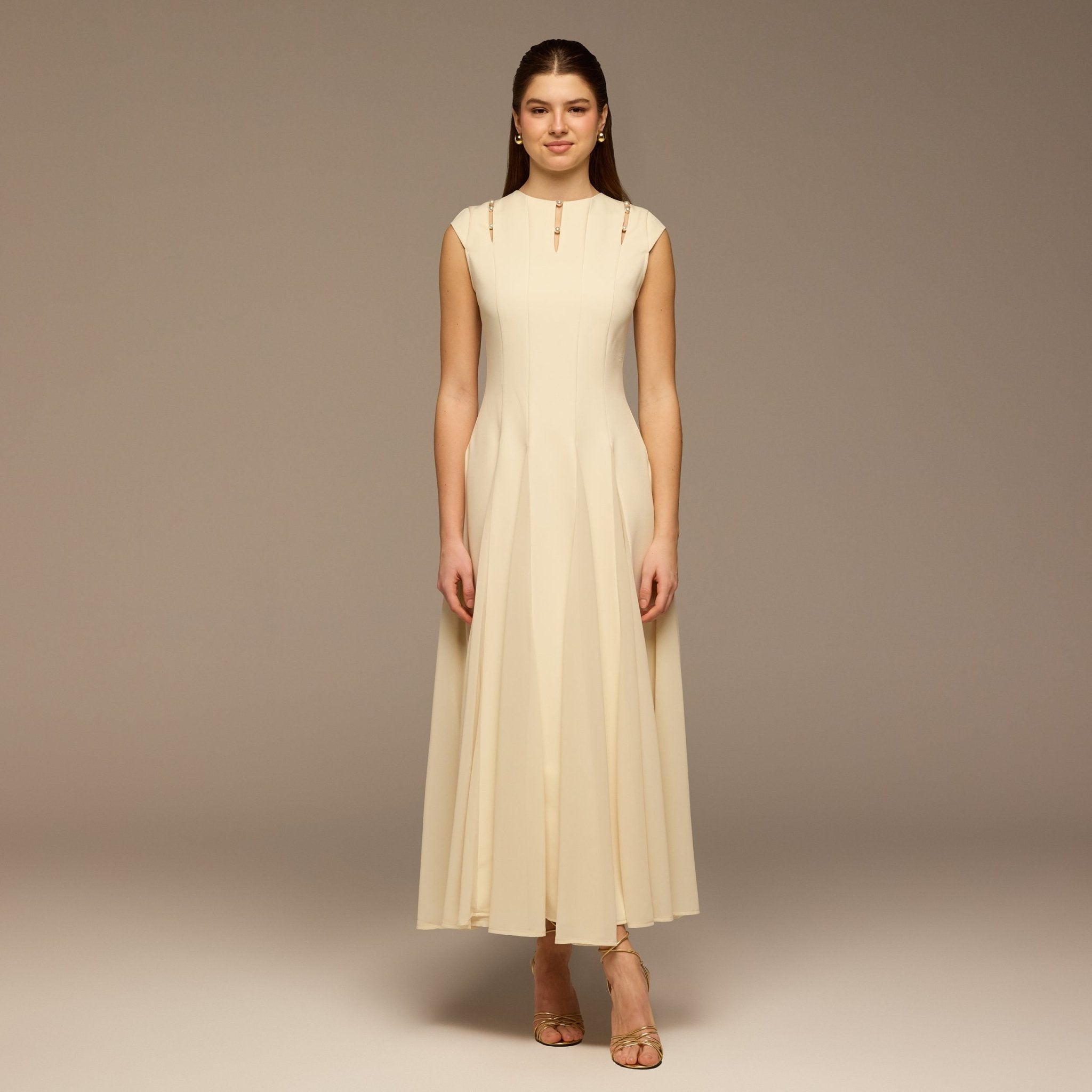 Ivory Crepe Chiffon Sleeveless Maxi Dress - shopaleena