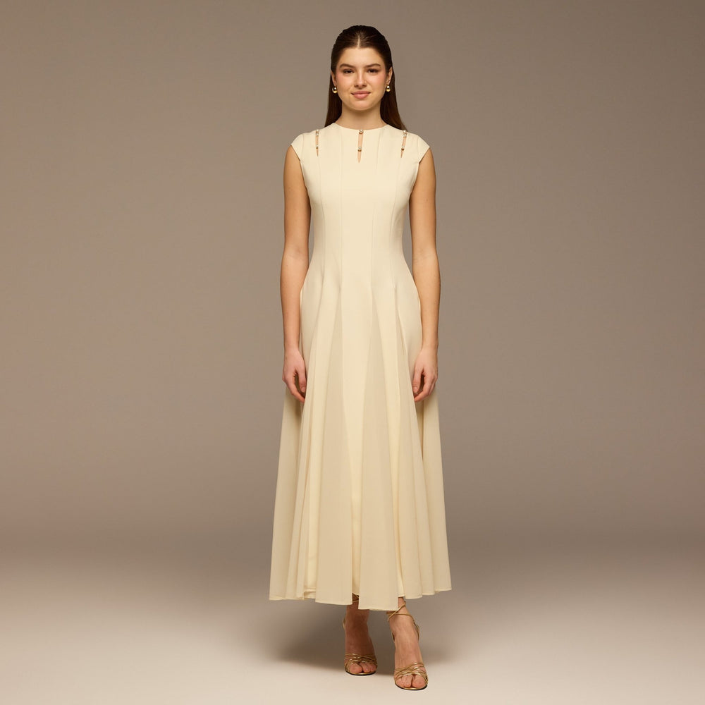 Ivory Crepe Chiffon Sleeveless Maxi Dress - shopaleena