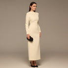 Ivory Crepe Draped Dress with Scarf - shopaleena