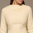 Ivory Crepe Draped Dress with Scarf - shopaleena