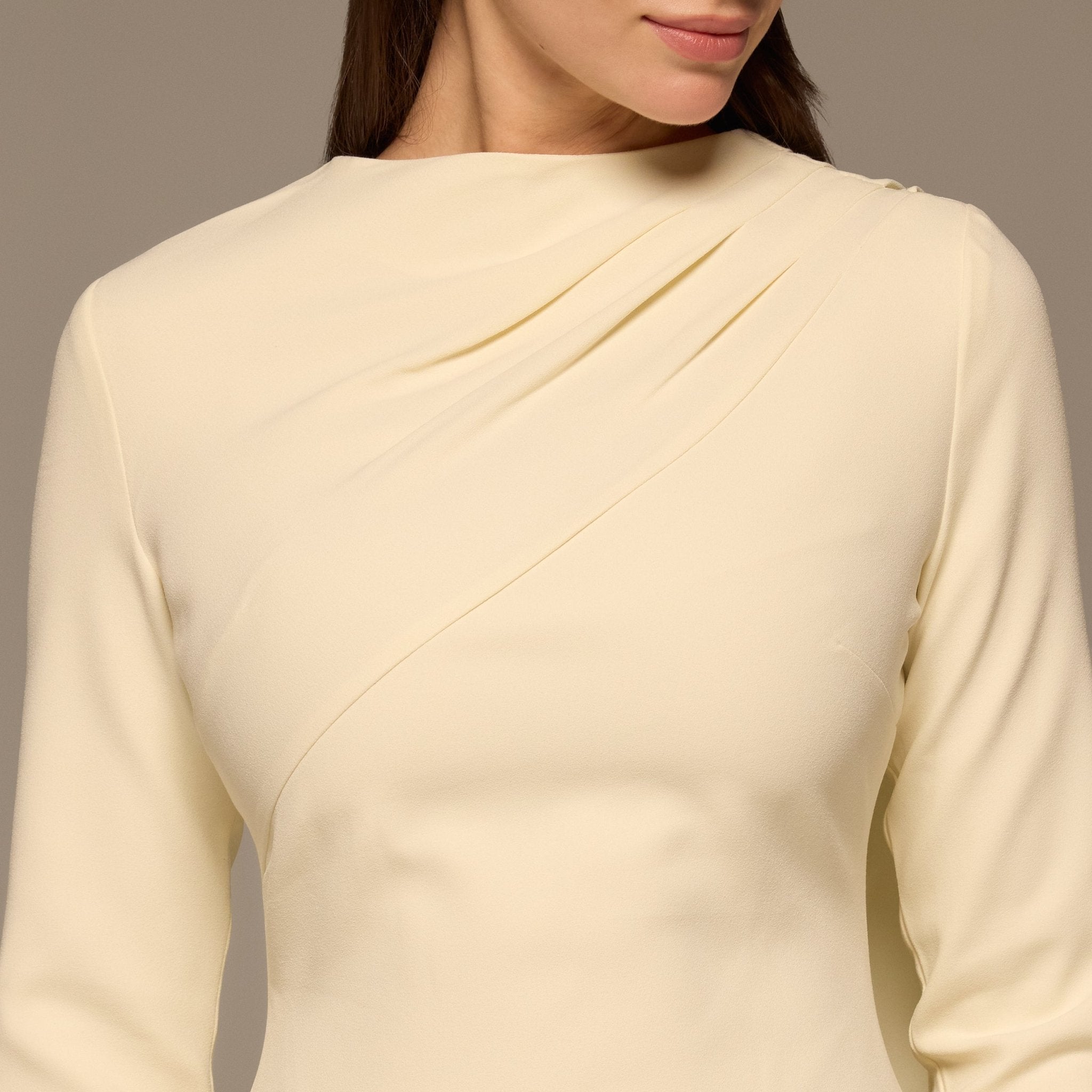 Ivory Crepe Draped Dress with Scarf - shopaleena