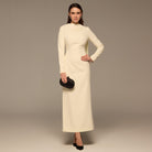 Ivory Crepe Draped Dress with Scarf - shopaleena