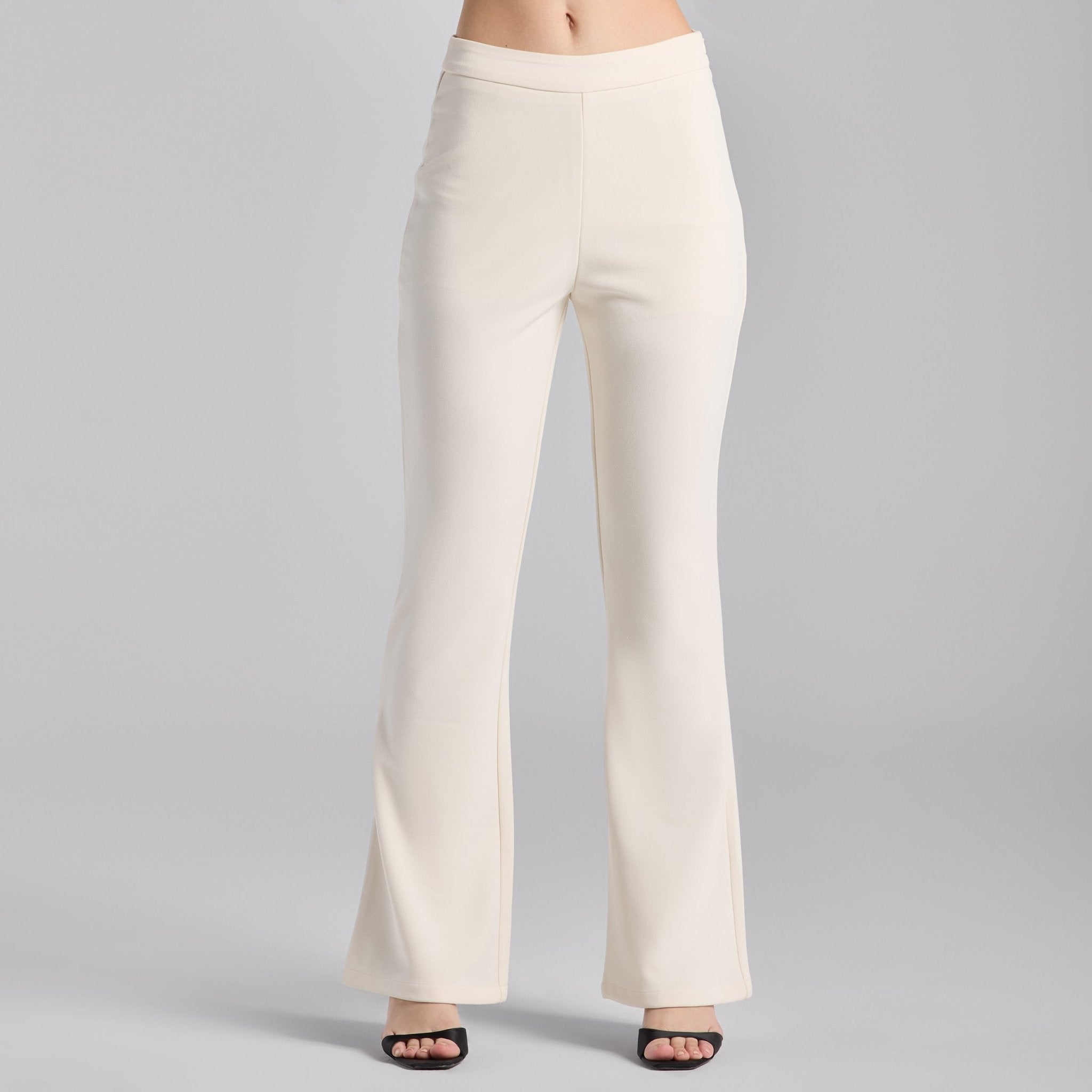 Ivory Crepe Flared Bottom Pants - shopaleena