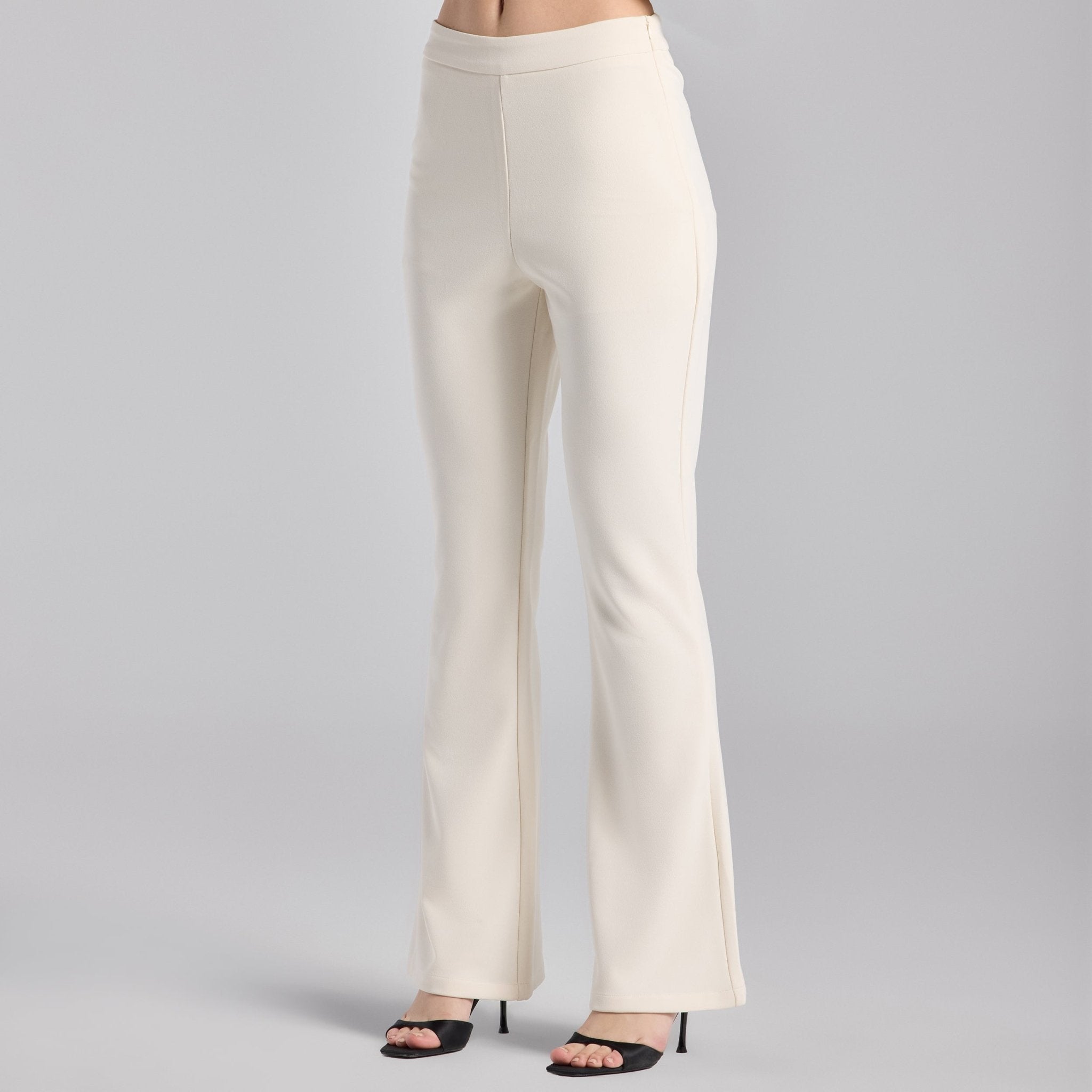 Ivory Crepe Flared Bottom Pants - shopaleena