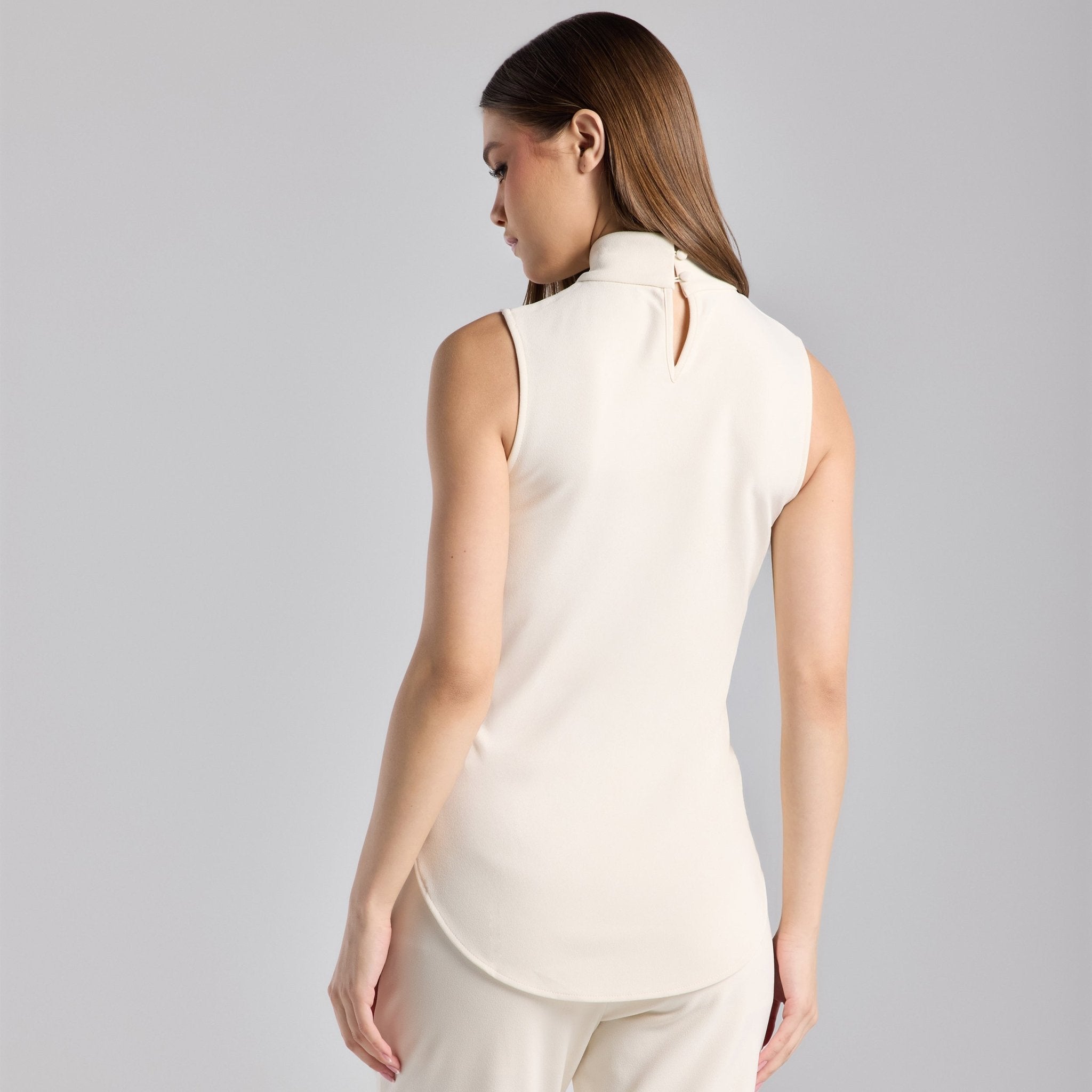 Ivory Crepe High neck Top with Draped Details - shopaleena