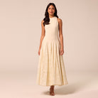 Ivory Crepe Maxi Dress with Lace Inserts - shopaleena