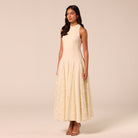 Ivory Crepe Maxi Dress with Lace Inserts - shopaleena