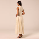 Ivory Crepe Maxi Dress with Lace Inserts - shopaleena