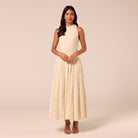Ivory Crepe Maxi Dress with Lace Inserts - shopaleena