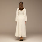 Ivory Crepe Maxi Dress with Side Pleated Panel - shopaleena