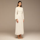 Ivory Crepe Maxi Dress with Side Pleated Panel - shopaleena