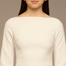 Ivory Crepe Maxi Dress with Side Pleated Panel - shopaleena