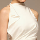 Ivory Crepe Satin Draped Maxi Dress - shopaleena