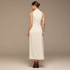 Ivory Crepe Satin Draped Maxi Dress - shopaleena