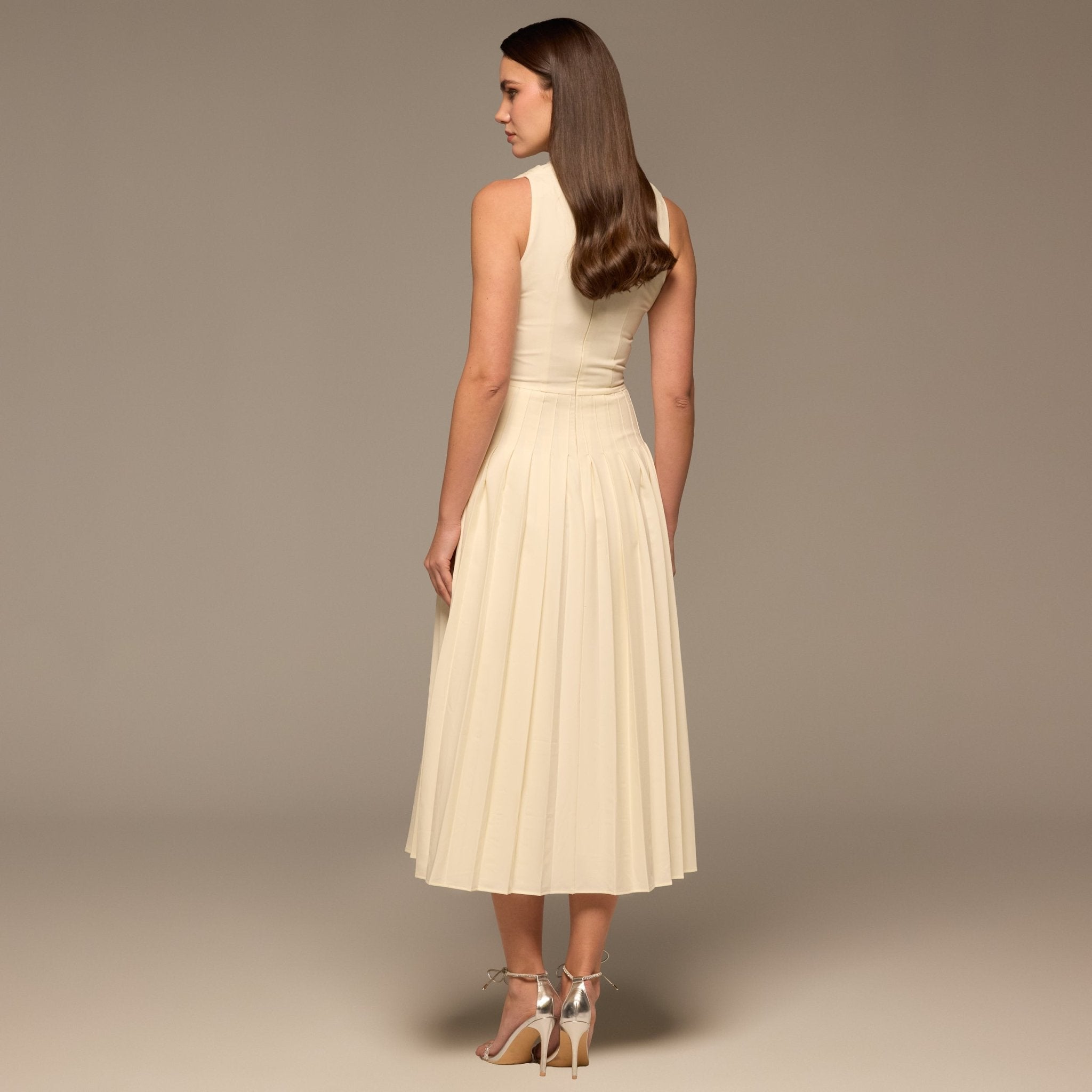 Ivory Draped Halter Neck Maxi Dress - shopaleena