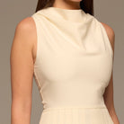 Ivory Draped Halter Neck Maxi Dress - shopaleena