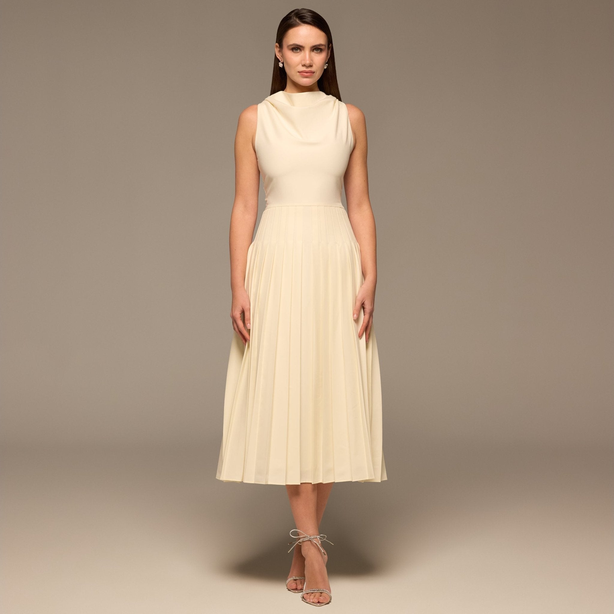 Ivory Draped Halter Neck Maxi Dress - shopaleena