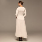 Ivory Draped Neck Satin & Chiffon Dress - shopaleena