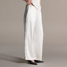 Ivory Draped Satin Blouse & Wide Leg Pants Set - shopaleena
