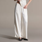 Ivory Draped Satin Blouse & Wide Leg Pants Set - shopaleena