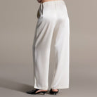 Ivory Draped Satin Blouse & Wide Leg Pants Set - shopaleena