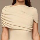 Ivory Dropped Waist Crepe Dress - shopaleena