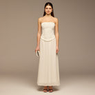 Ivory Embroidered Crepe & Chiffon Maxi Dress - shopaleena