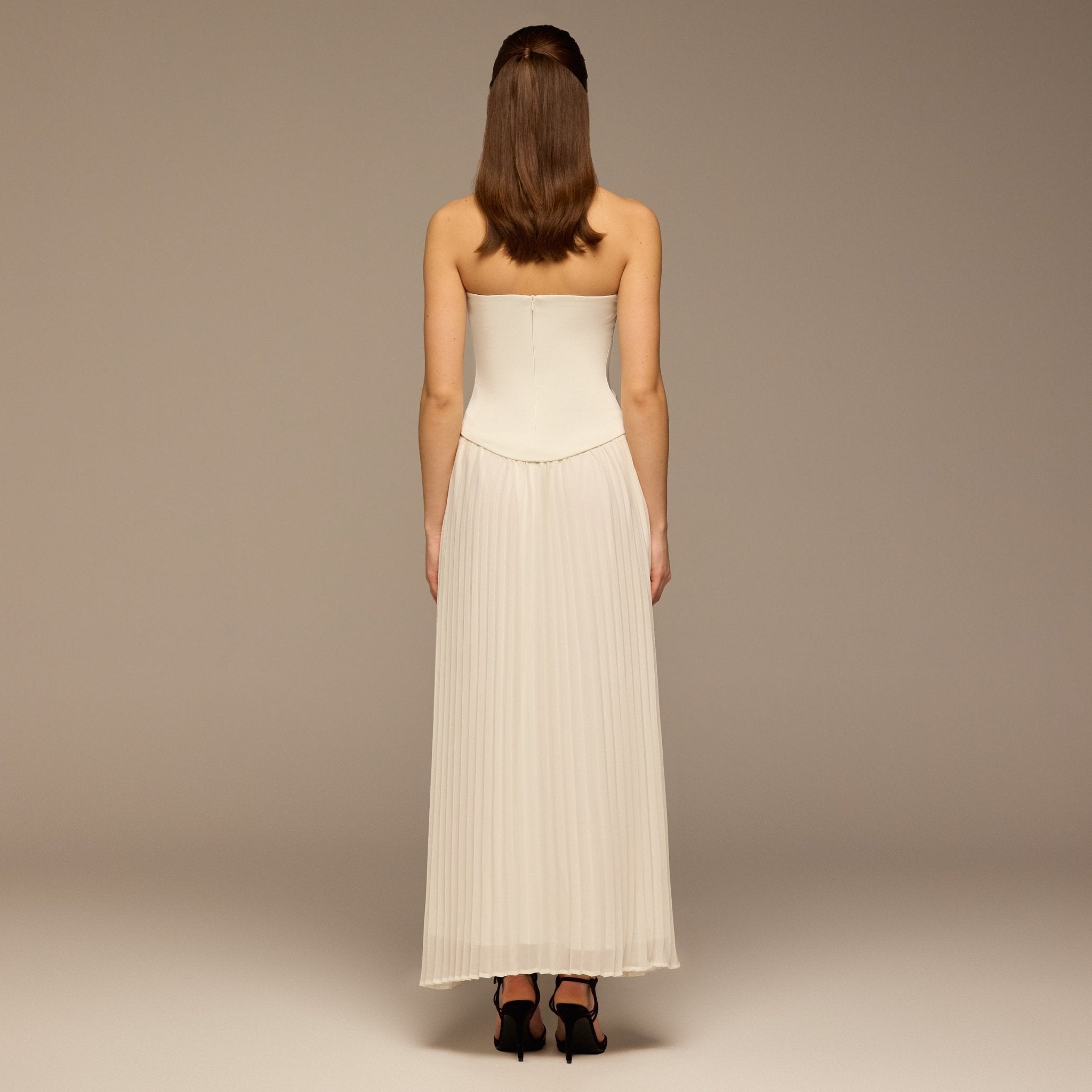 Ivory Embroidered Crepe & Chiffon Maxi Dress - shopaleena