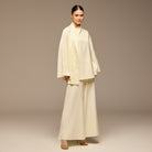 Ivory Embroidered Top and Pants Satin Set - shopaleena