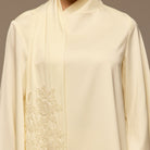 Ivory Embroidered Top and Pants Satin Set - shopaleena