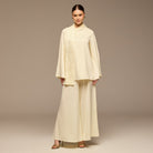 Ivory Embroidered Top and Pants Satin Set - shopaleena