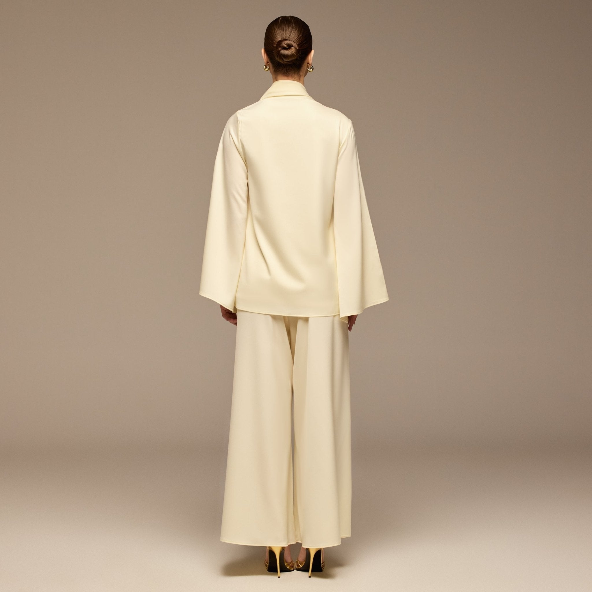 Ivory Embroidered Top and Pants Satin Set - shopaleena