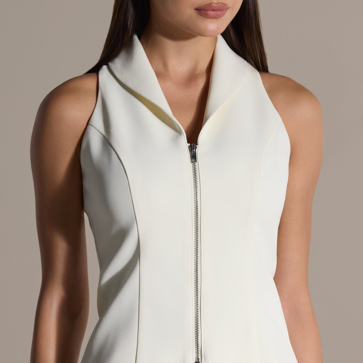 Ivory Front Zipper Halter Top - shopaleena