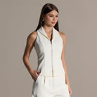 Ivory Front Zipper Halter Top - shopaleena