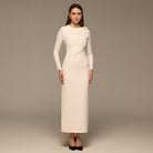 Ivory Gathered Shoulder Crepe Maxi Dress - shopaleena