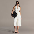 Ivory High-Waist Pleated Wide leg Capris - shopaleena