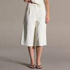 Ivory High-Waist Pleated Wide leg Capris - shopaleena