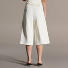 Ivory High-Waist Pleated Wide leg Capris - shopaleena
