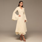 Ivory Lapel Neck Button - Front Crepe Dress - shopaleena