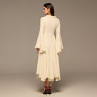 Ivory Lapel Neck Button - Front Crepe Dress - shopaleena