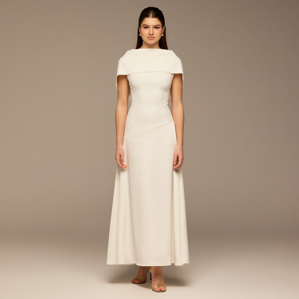 Ivory Off - Shoulder Crepe and Satin Maxi Dress - shopaleena